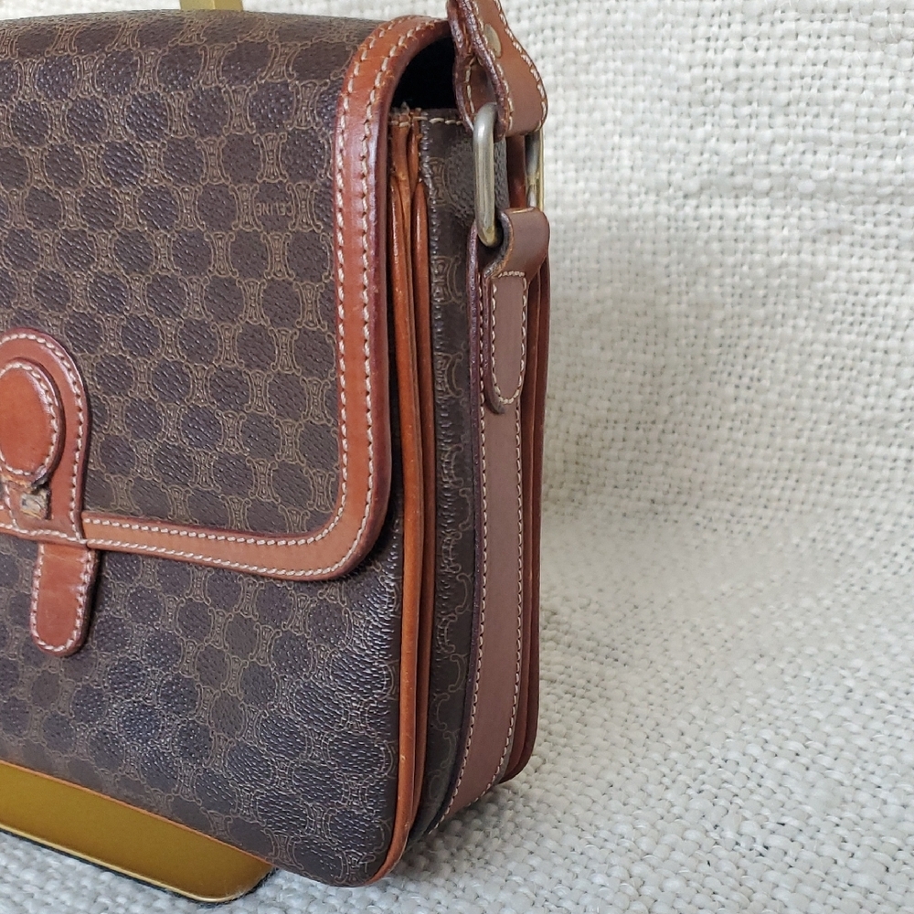 CELINE Brown Macadam Flap Crossbody Bag - Picture 7 of 17